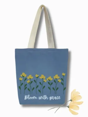 Bloom with grace tote bags by Homesy Hues