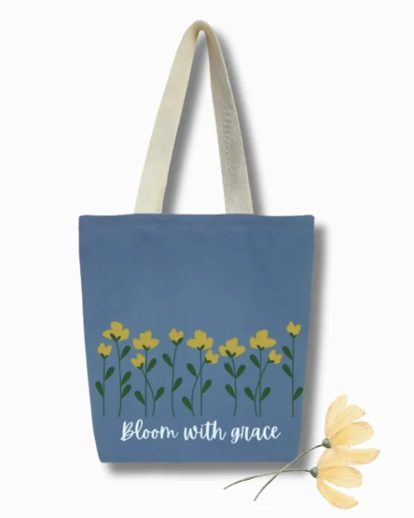 Bloom with grace tote bags by Homesy Hues