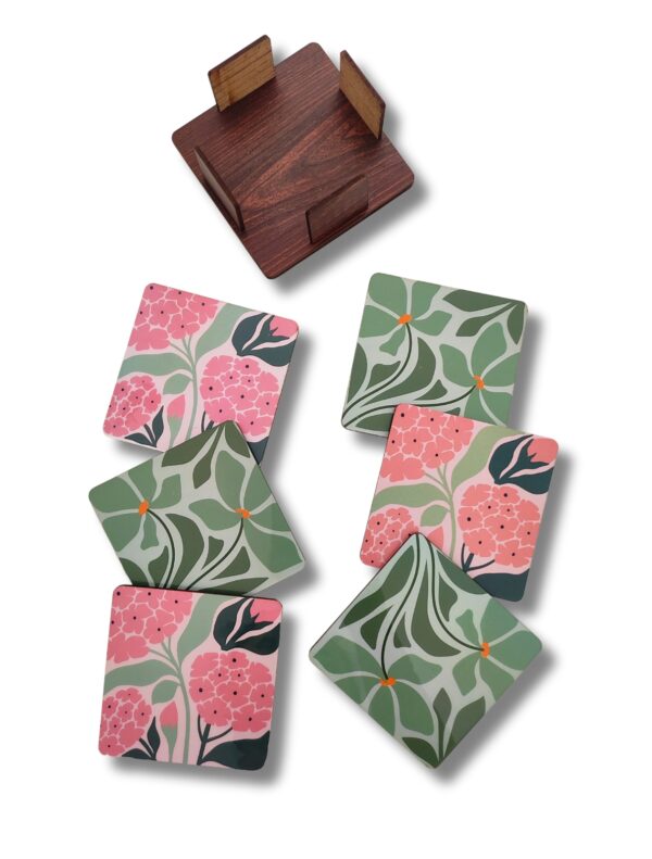 Floral Echoes - Wooden coasters by Homesy Hues